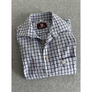 Trachten Button Up Slim Fit Long Sleeve Shirt Mens Size Small Blue Plaid